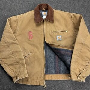 Vintage Carhartt Detroit Jacket J01 BRN Blanket Lined Tan Size 48 RARE *logo
